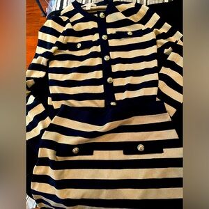 Michael Kors navy and gold striped sweater set